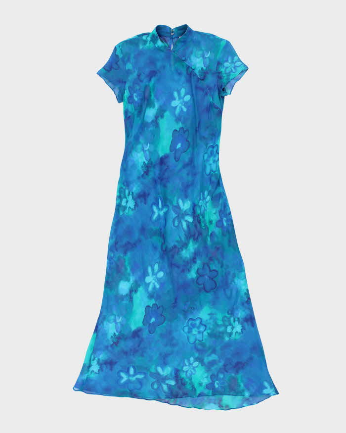 Vintage 1990s Cache Mesh High Neck Floral Maxi Dress - M