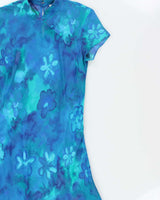 Vintage 1990s Cache Mesh High Neck Floral Maxi Dress - M