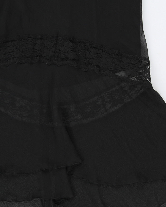 Vintage 1990s JSC Lace Panel Sheer Tiered Maxi Dress - M