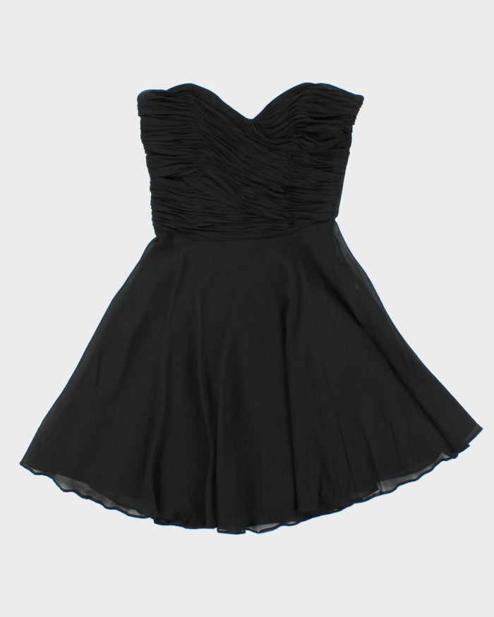 Vintage 1990s A.J Bari Silk Gathered  Bodice Strapless Dress - S