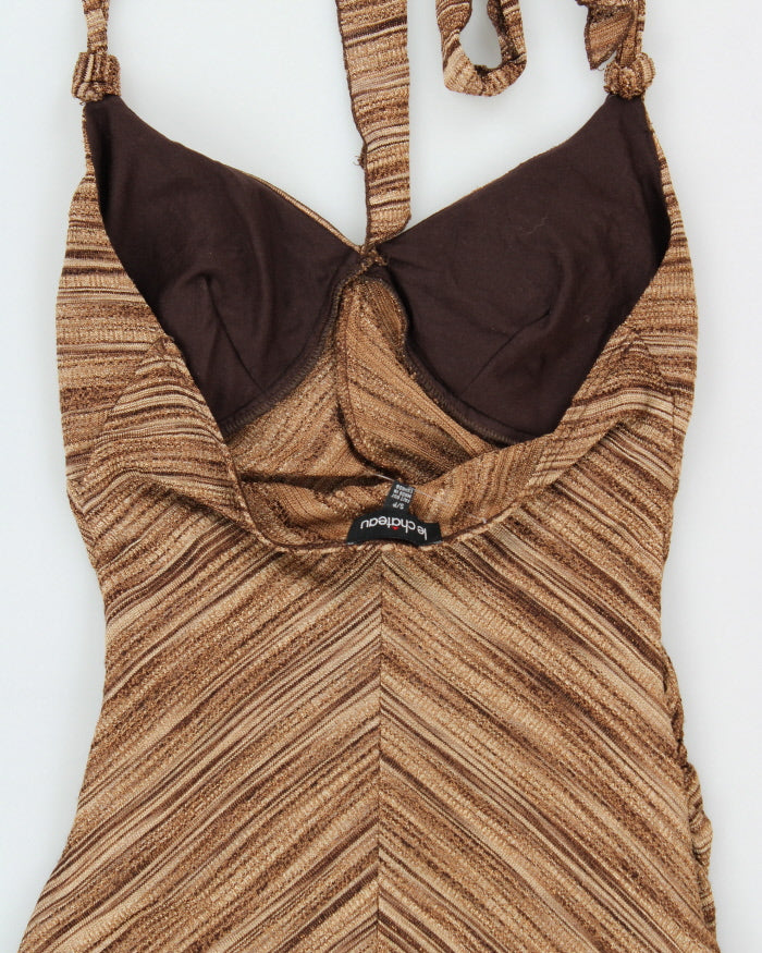 Vintage Y2k 2000s Le Chateau Knit Halter Fishtail Hem Dress - S