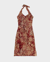 Vintage 2000s Candies Paisley Pattern Halter Neck Lined Mesh Dress - S