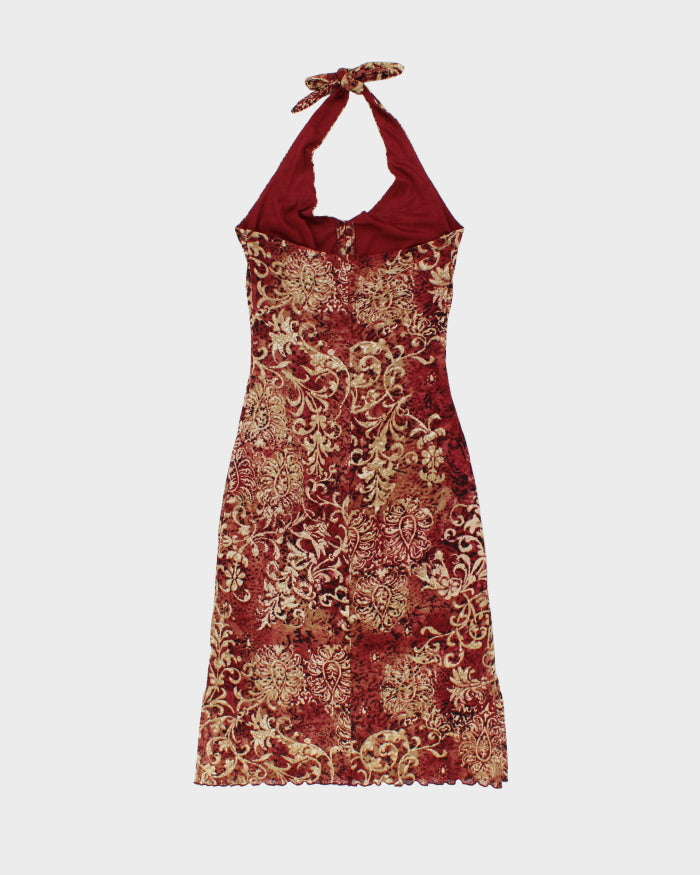 Vintage 2000s Candies Paisley Pattern Halter Neck Lined Mesh Dress - S