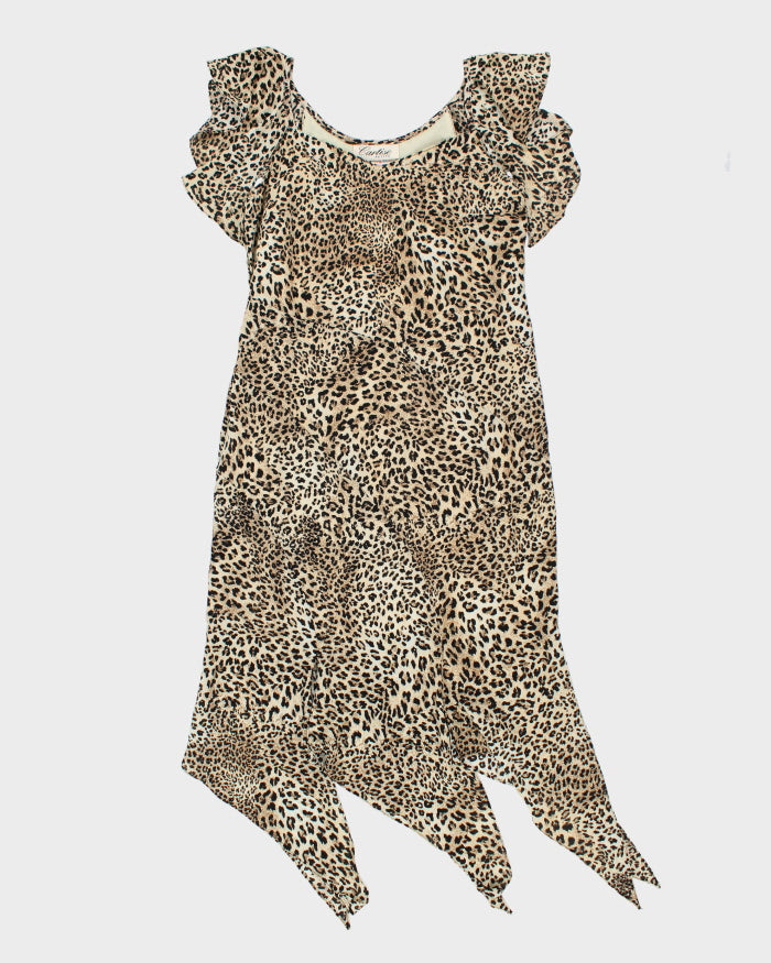 Vintage 1990s Cartise Leopard Print Asymmetric Cut Hem Dress - L
