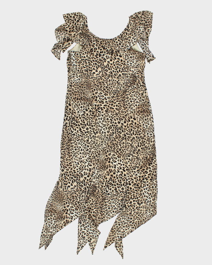 Vintage 1990s Cartise Leopard Print Asymmetric Cut Hem Dress - L