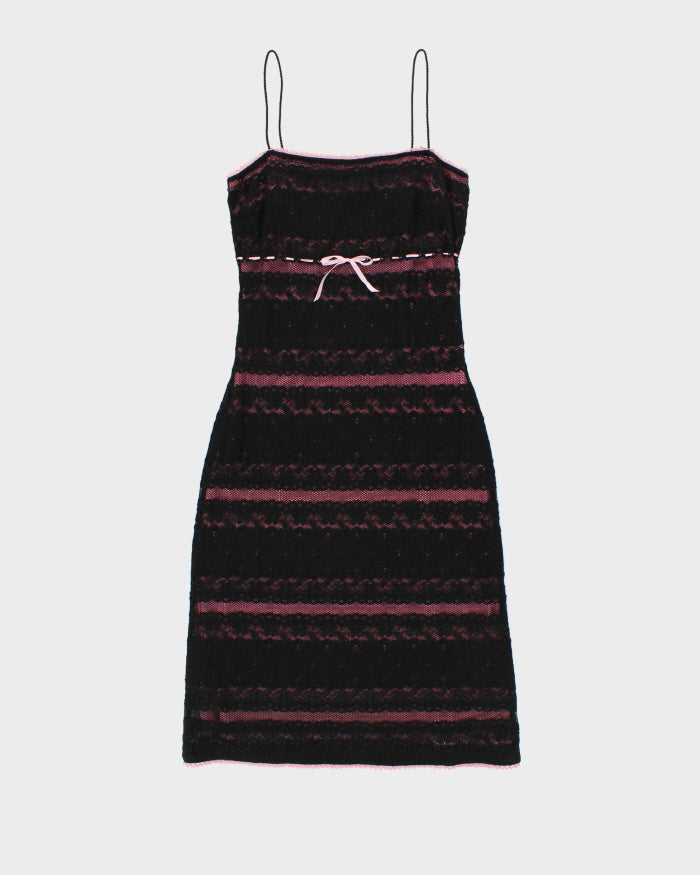 Vintage 1990s Blushing Lace Overlay Ribbon Detail Dress - S