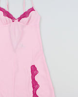 Vintage 2000s La Senza Sheer Backless Lace Trim Slip Dress - S