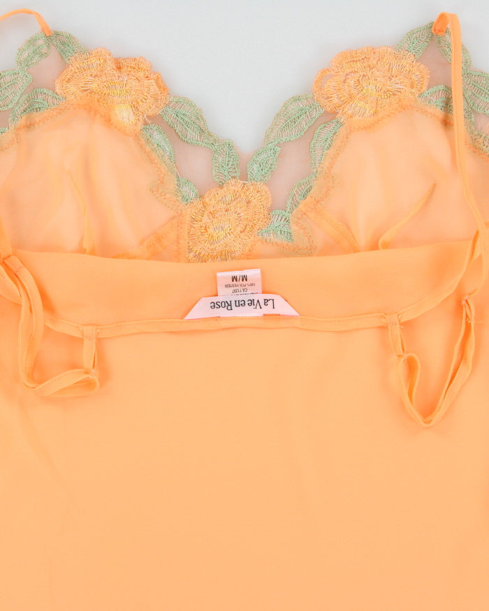 Vintage 2000s La Vie En Rose Mesh Embroidered Slip Dress - M
