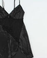 Vintage 2000s La Vie En Rose Lace Panel Beaded Slip Dress - M