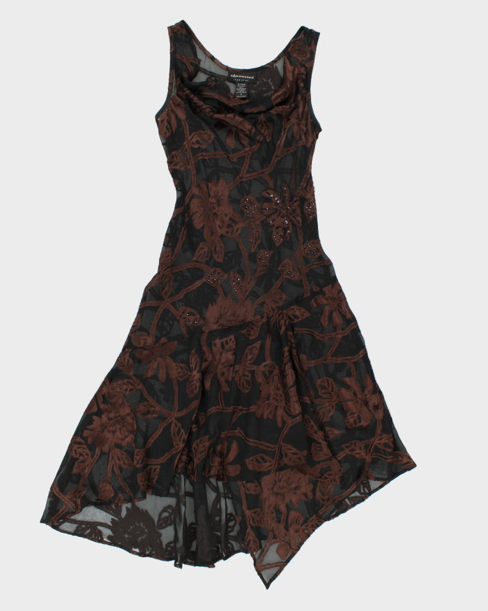 Vintage 1990s Connected Apparel Mesh Cowl Neck Velvet Detail Dress - S