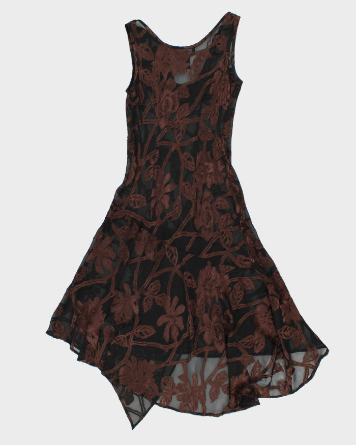 Vintage 1990s Connected Apparel Mesh Cowl Neck Velvet Detail Dress - S