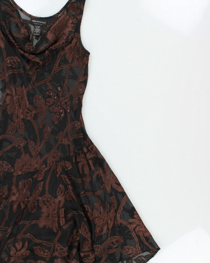 Vintage 1990s Connected Apparel Mesh Cowl Neck Velvet Detail Dress - S