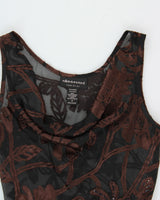 Vintage 1990s Connected Apparel Mesh Cowl Neck Velvet Detail Dress - S