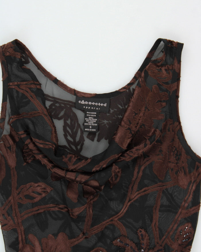 Vintage 1990s Connected Apparel Mesh Cowl Neck Velvet Detail Dress - S