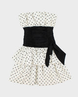 Vintage 1980s Positively Ellyn Union Made In USA Polka Dot Tired Ruched Waist Dress - S