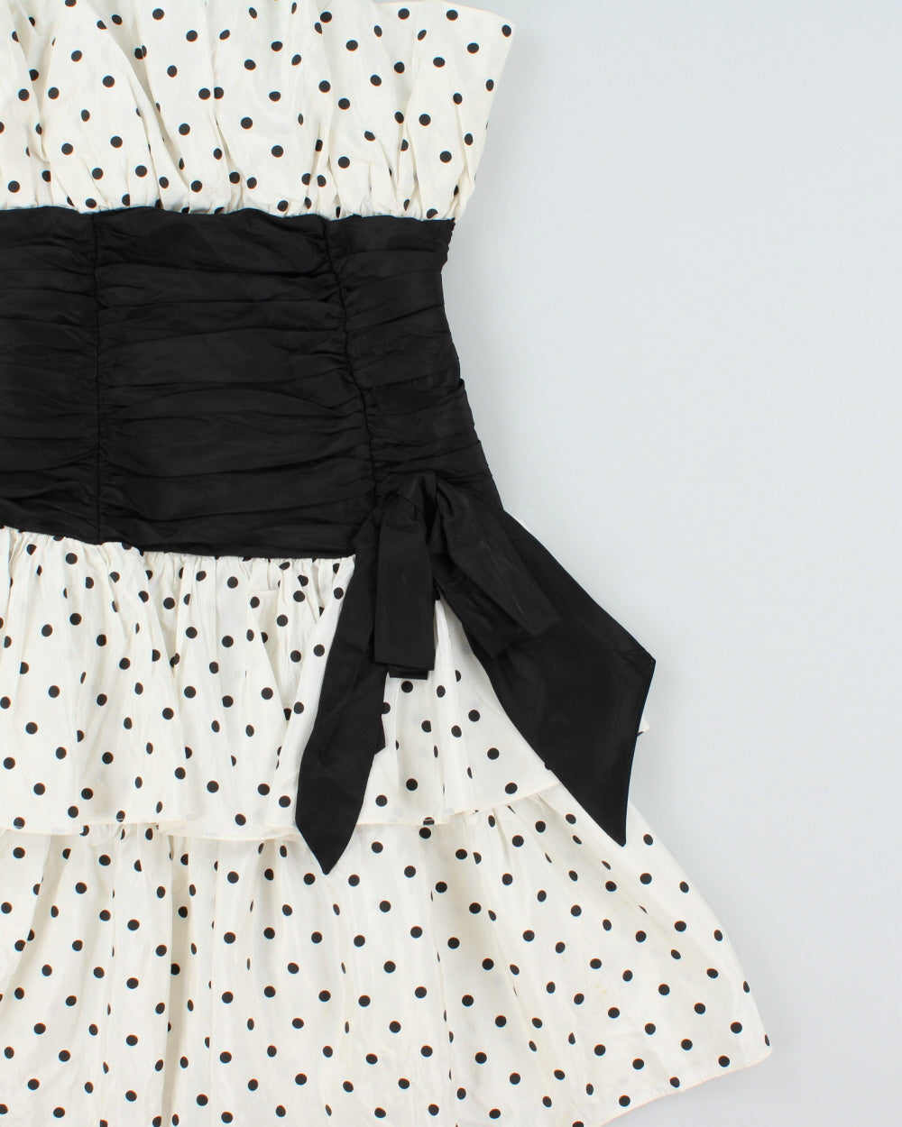 Vintage 1980s Positively Ellyn Union Made In USA Polka Dot Tired Ruched Waist Dress - S