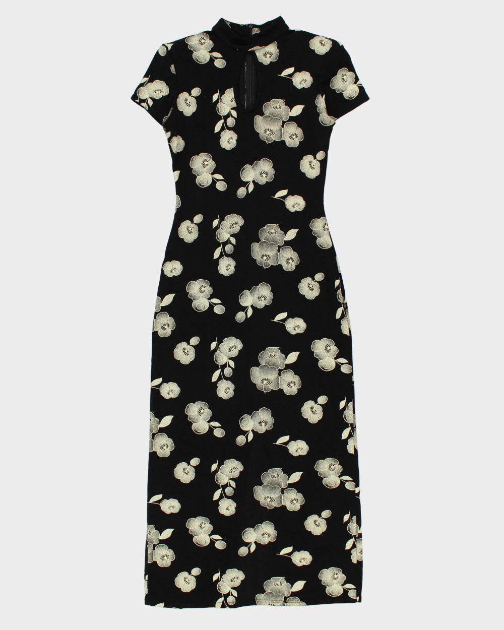 Vintage 1980s Joseph Ribkoff High Neck Keyhole Shoulder Pad Maxi Dress - S