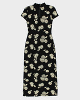 Vintage 1980s Joseph Ribkoff High Neck Keyhole Shoulder Pad Maxi Dress - S