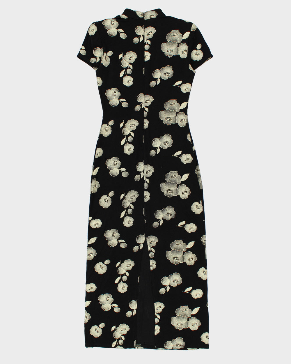 Vintage 1980s Joseph Ribkoff High Neck Keyhole Shoulder Pad Maxi Dress - S