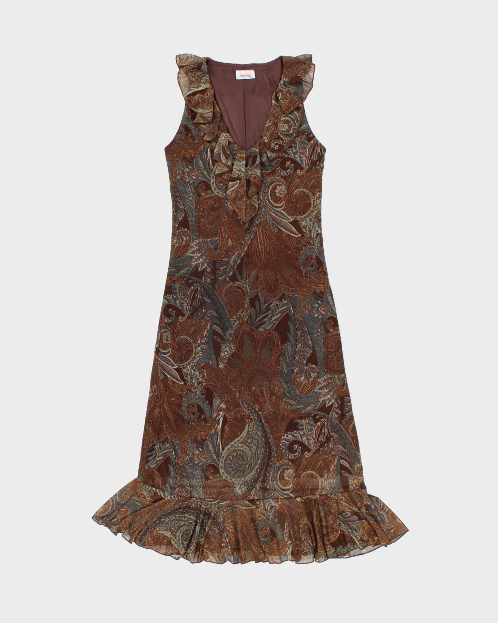 Vintage 1990s San Joy Paisley Pattern Ruffle Hem Dress - XS