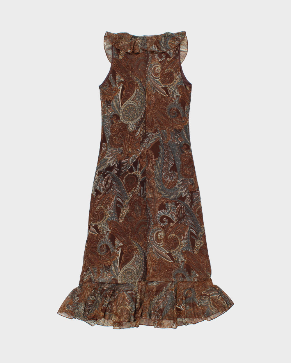 Vintage 1990s San Joy Paisley Pattern Ruffle Hem Dress - XS