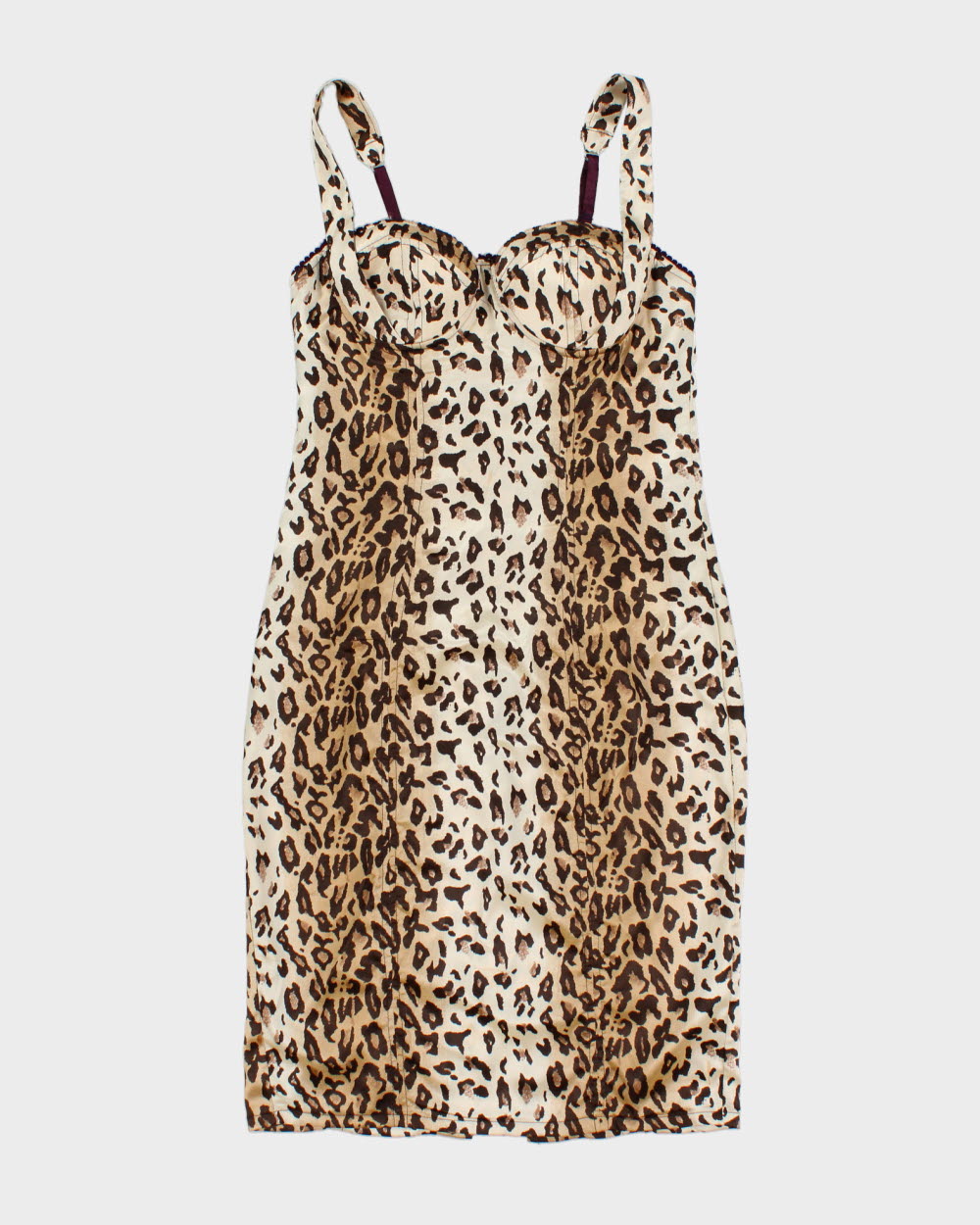 Vintage Y2k 2000s Costa Blanca Leopard Print Satin Bustier Dress - S