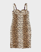 Vintage Y2k 2000s Costa Blanca Leopard Print Satin Bustier Dress - S