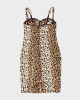 Vintage Y2k 2000s Costa Blanca Leopard Print Satin Bustier Dress - S