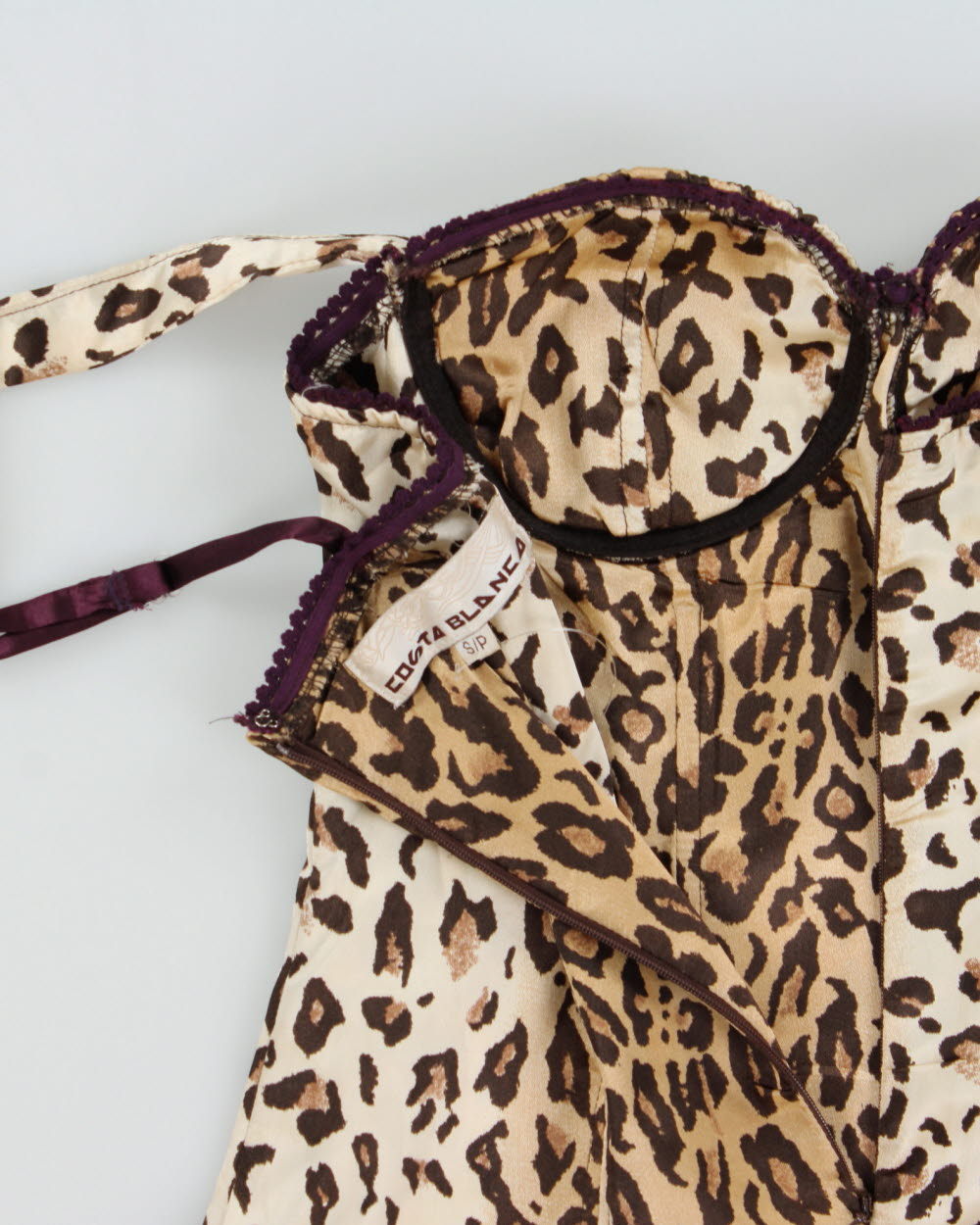 Vintage Y2k 2000s Costa Blanca Leopard Print Satin Bustier Dress - S