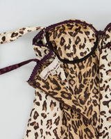 Vintage Y2k 2000s Costa Blanca Leopard Print Satin Bustier Dress - S