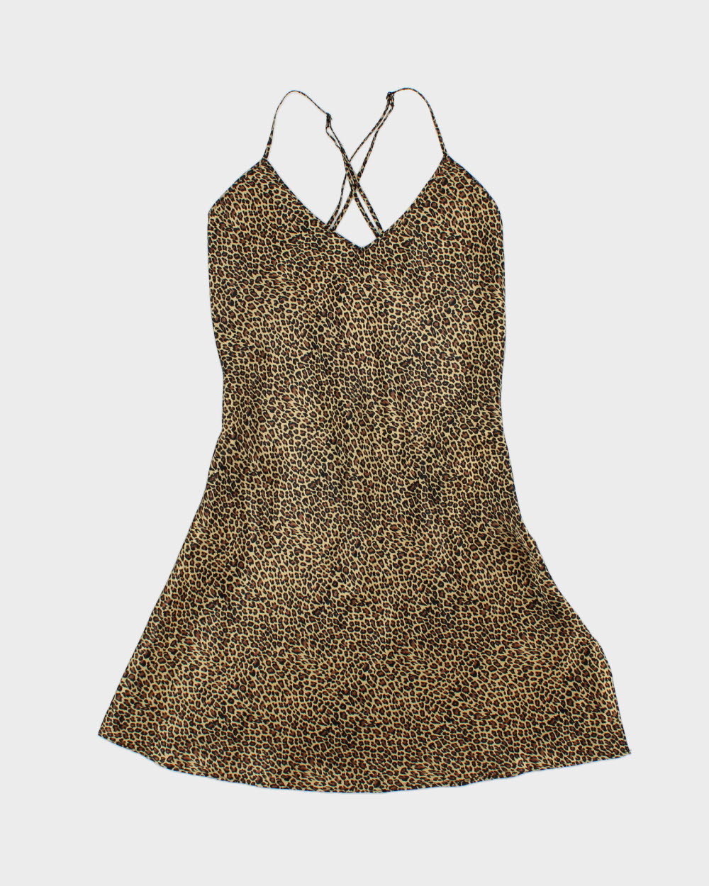Vintage 1990s  La Vie En Rose Leopard Print Satin Backless Slip Dress - M