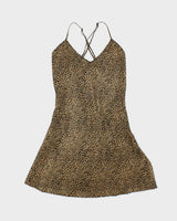 Vintage 1990s  La Vie En Rose Leopard Print Satin Backless Slip Dress - M