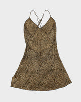 Vintage 1990s  La Vie En Rose Leopard Print Satin Backless Slip Dress - M