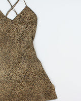 Vintage 1990s  La Vie En Rose Leopard Print Satin Backless Slip Dress - M