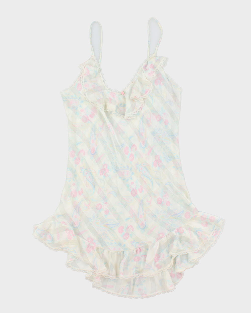 Vintage 1980s Silk &amp; Satin Sheer Paisley Pattern Slip Dress -M