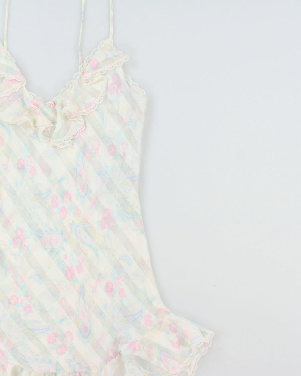 Vintage 1980s Silk &amp; Satin Sheer Paisley Pattern Slip Dress -M