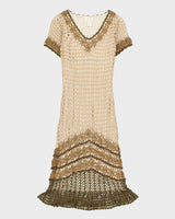 Vintage 1990s Kroshetta Tiered Crochet Dress - M