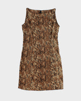 Vintage 1990s Azzara Animal Print Boat Neck Mini Dress - S