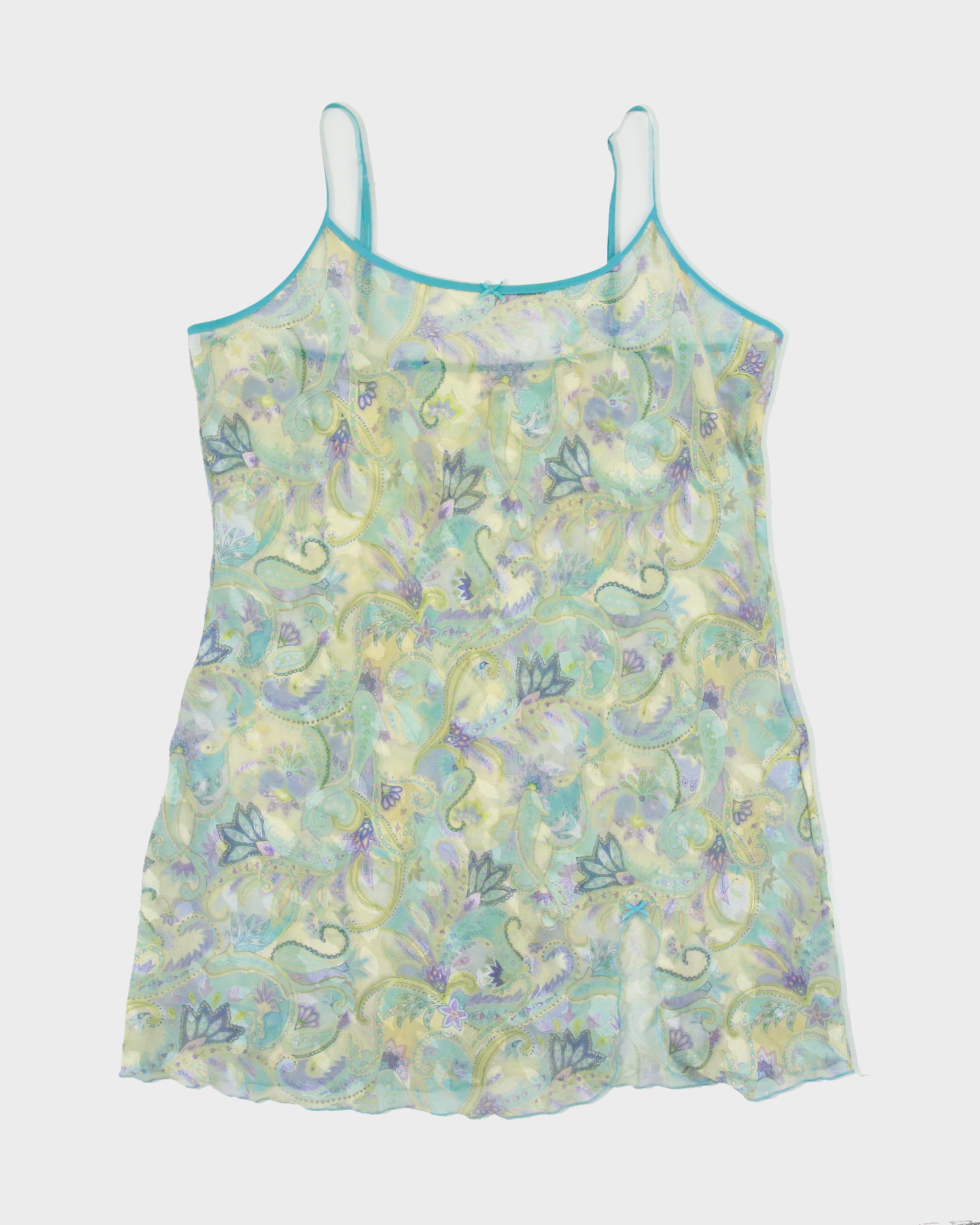 Vintage 1990s Donna Sheer Paisley Pattern Mini Slip Dress - XL