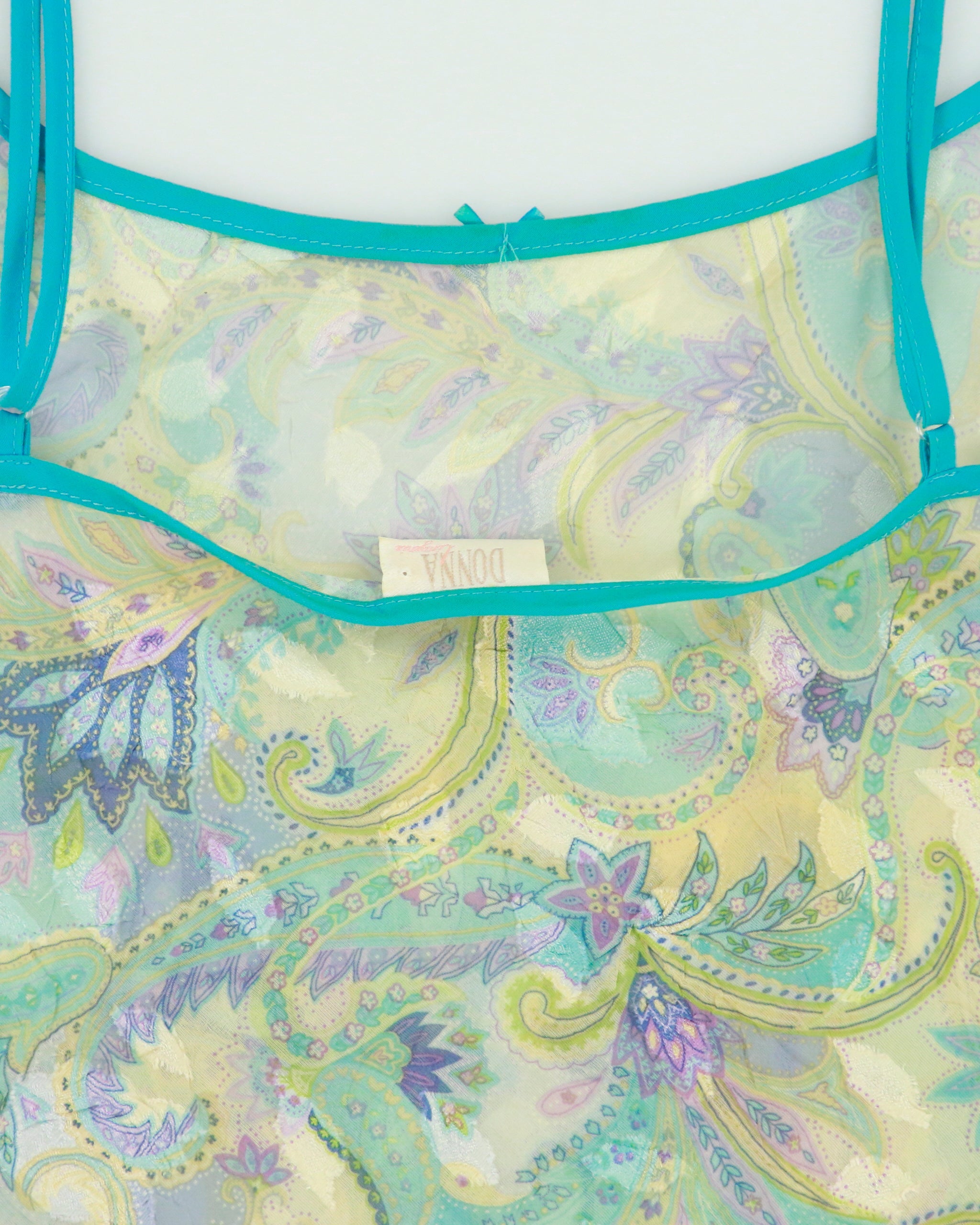 Vintage 1990s Donna Sheer Paisley Pattern Mini Slip Dress - XL