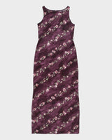 Vintage 1990s Emblem Boat Neck Double Side Split Floral Dress - S