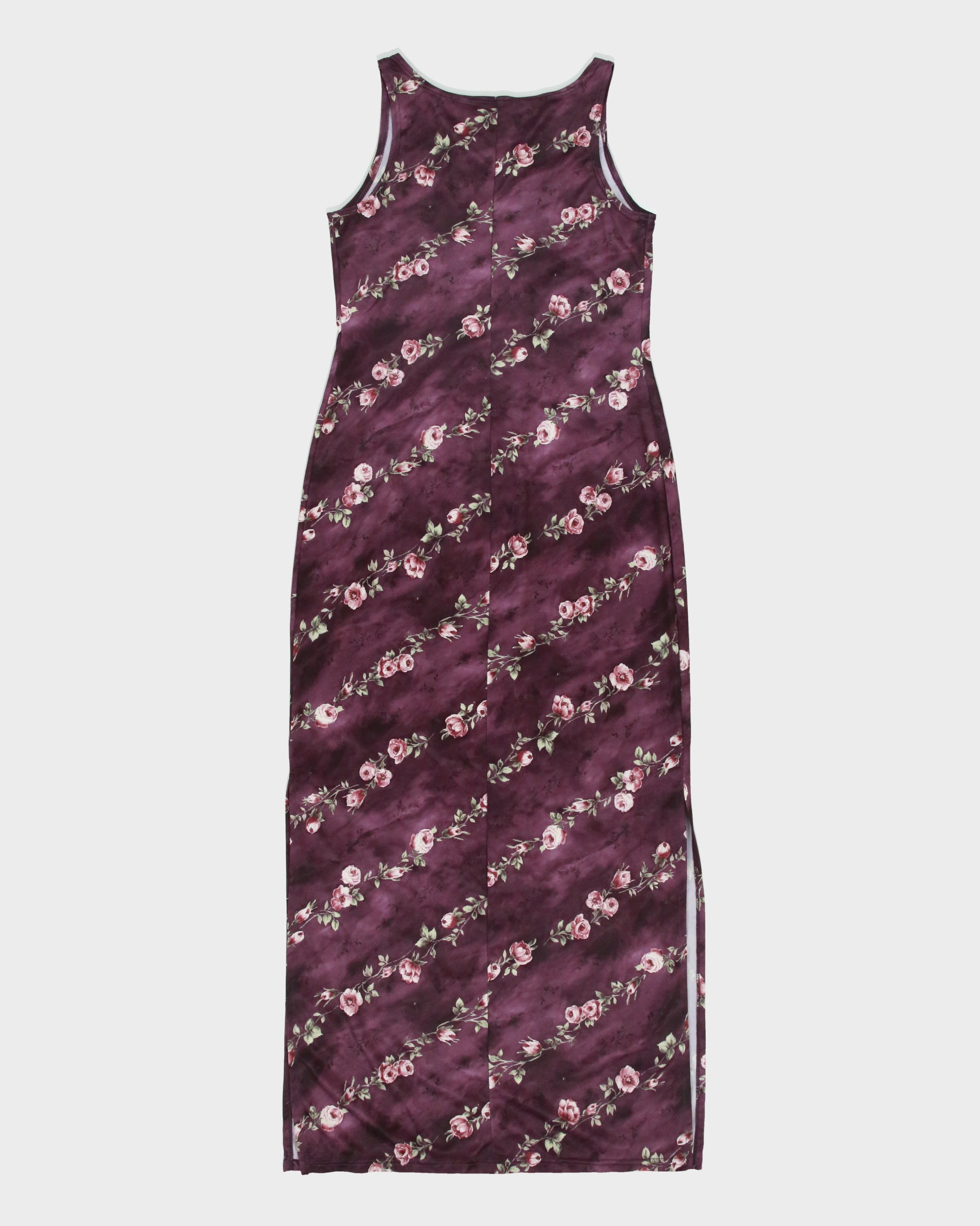 Vintage 1990s Emblem Boat Neck Double Side Split Floral Dress - S