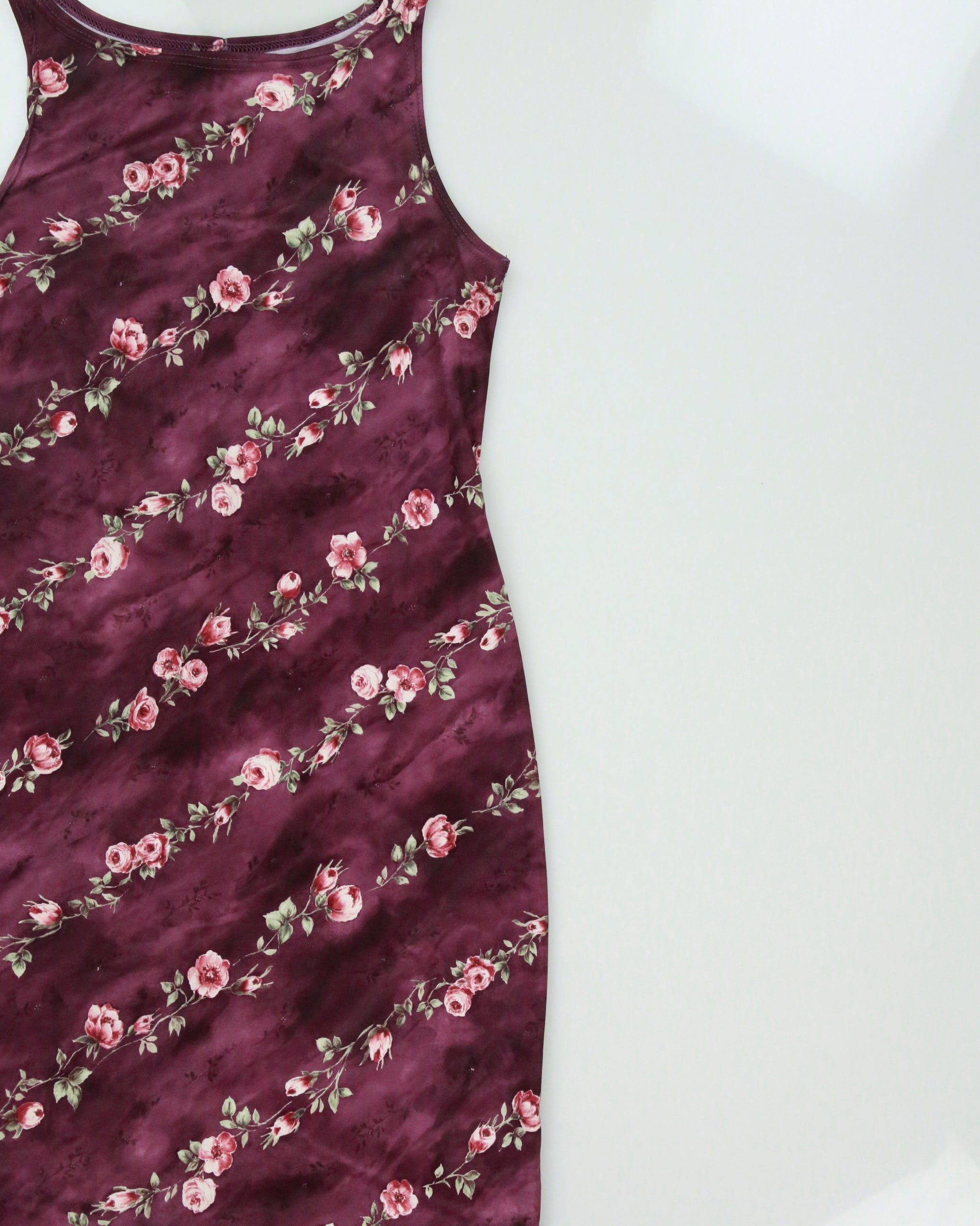 Vintage 1990s Emblem Boat Neck Double Side Split Floral Dress - S