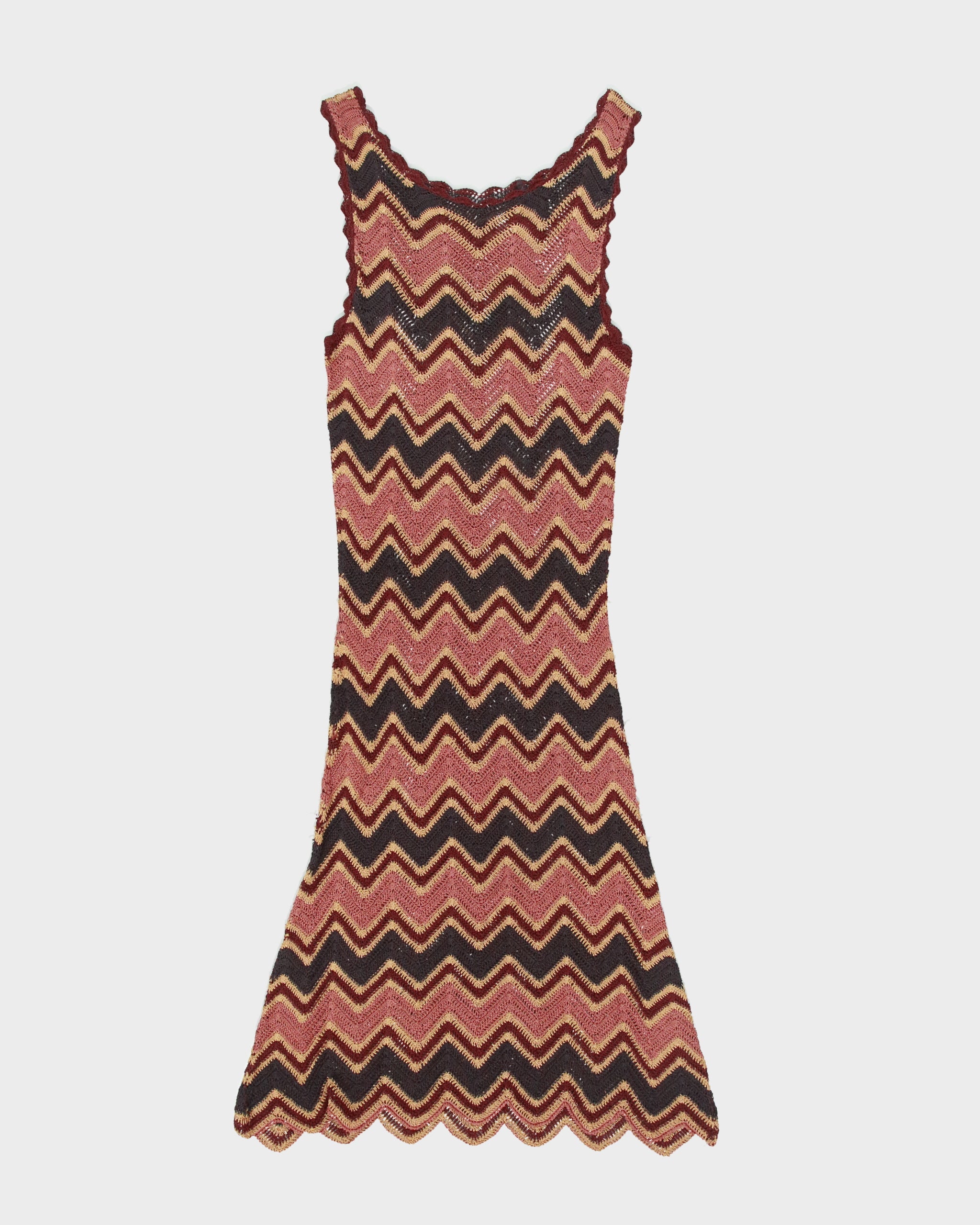 Vintage Y2K 00s Zig-Zag Crochet Scallop Edge Dress - S