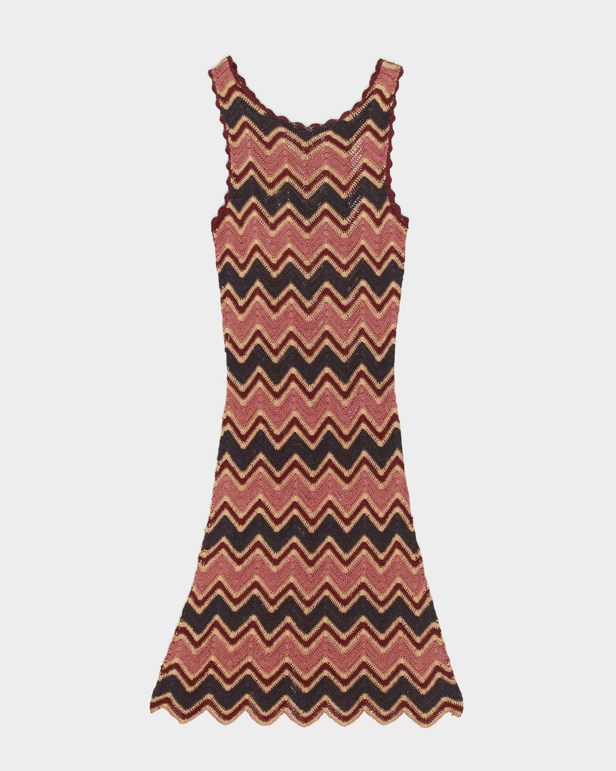 Vintage Y2K 00s Zig-Zag Crochet Scallop Edge Dress - S