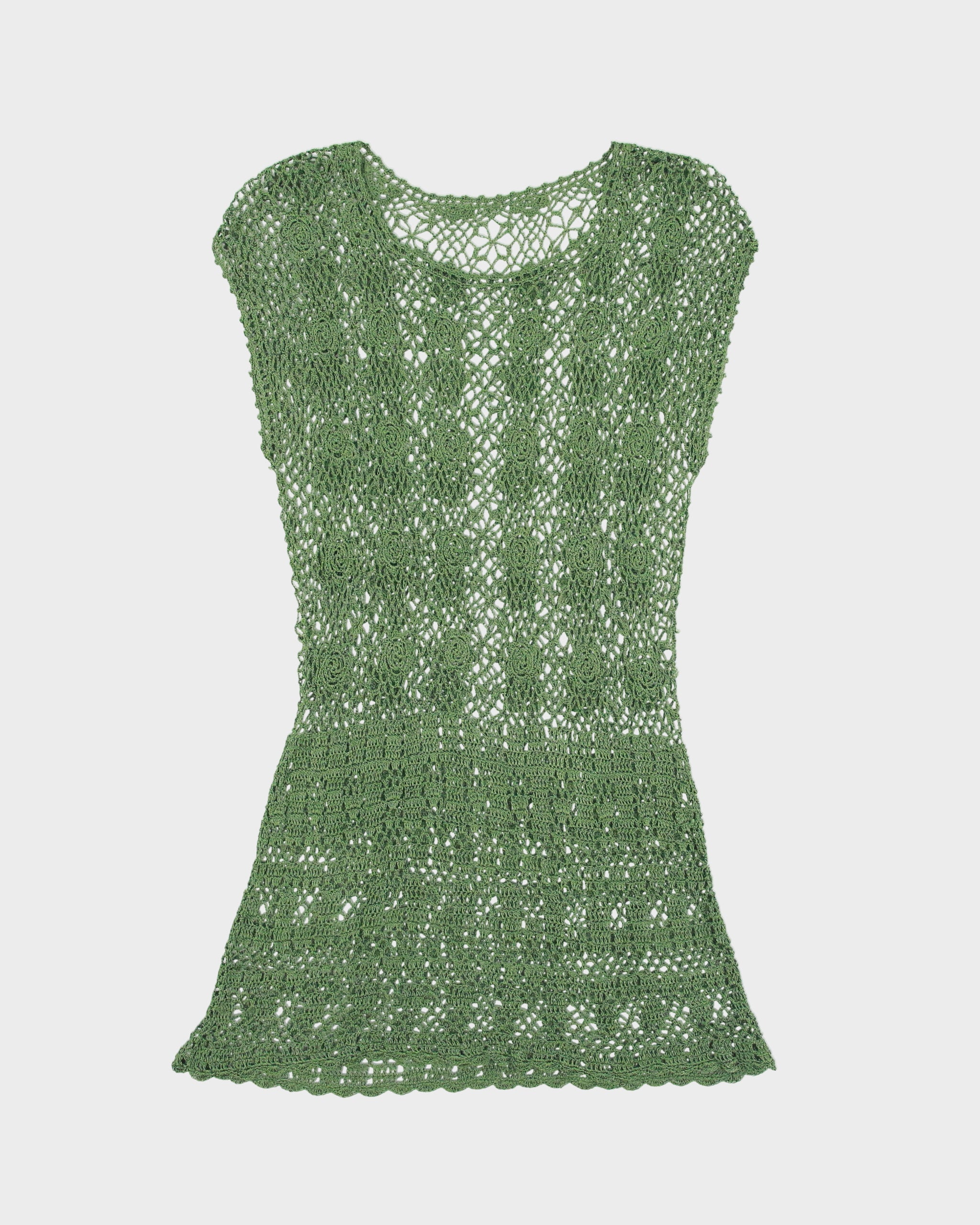 Vintage Y2K 00s Rose Crochet Drop Waist Mini Dress - M