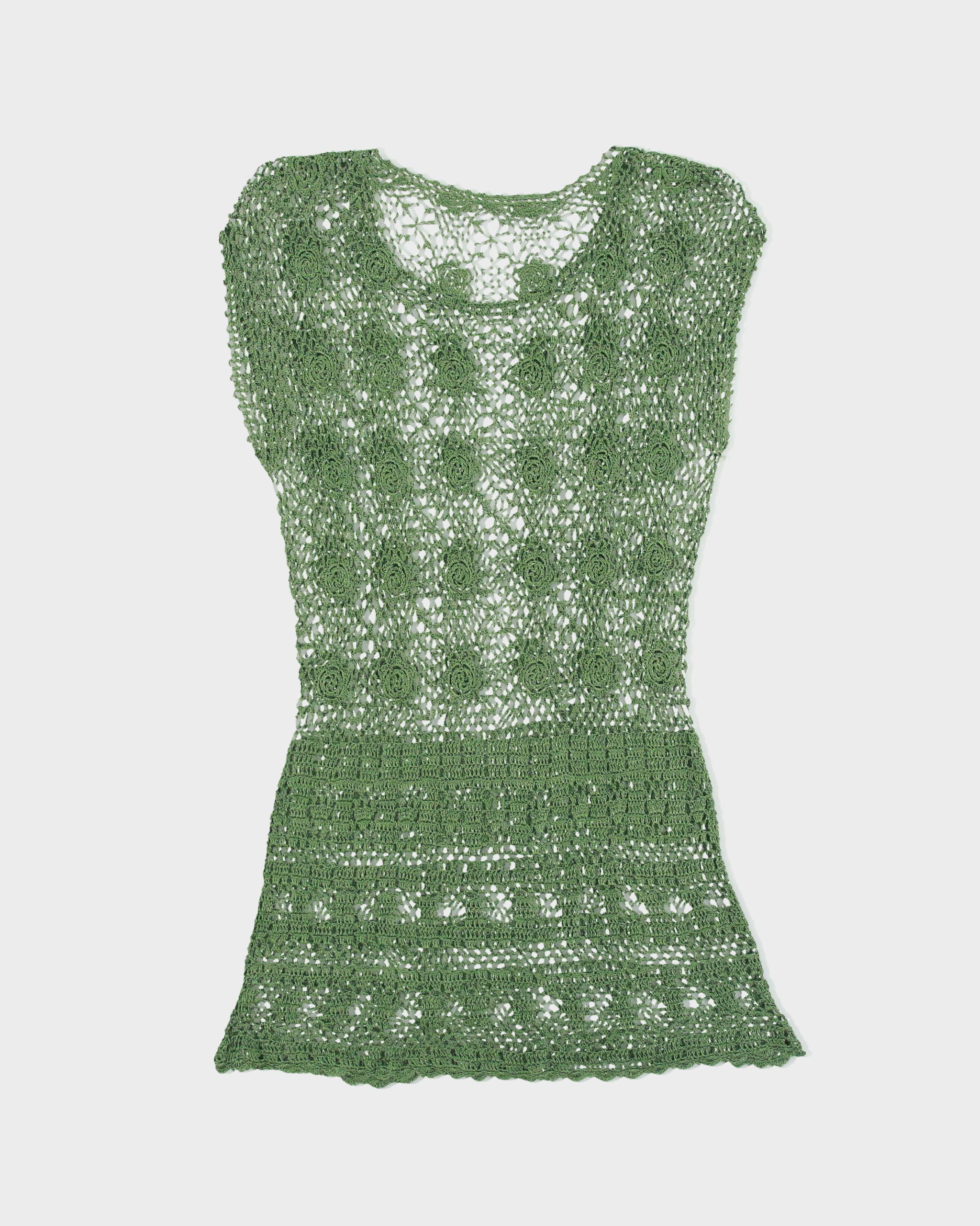 Vintage Y2K 00s Rose Crochet Drop Waist Mini Dress - M