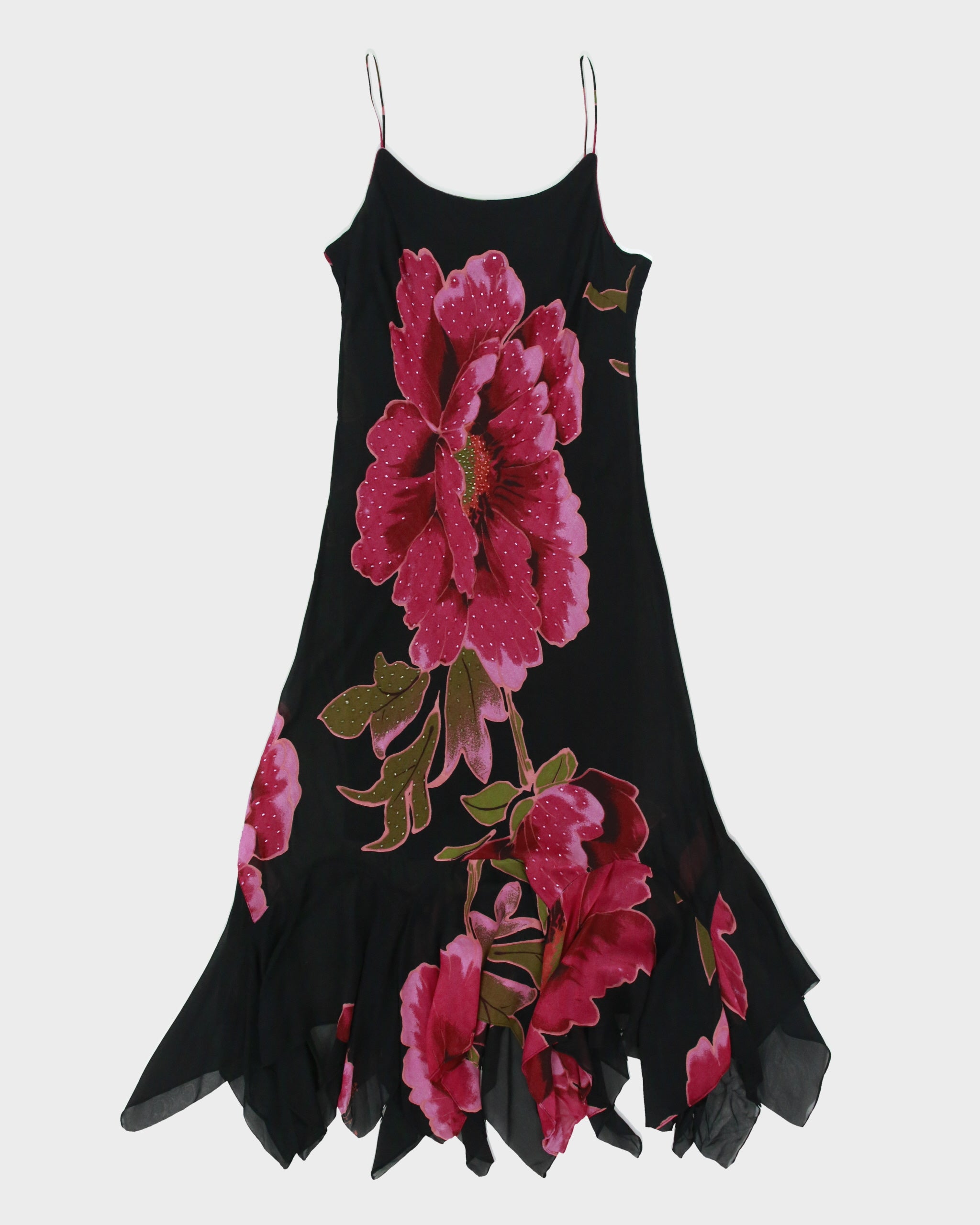 Vintage Y2K 2000s Bellessa Floral Beaded Fairy Hem Dress - M