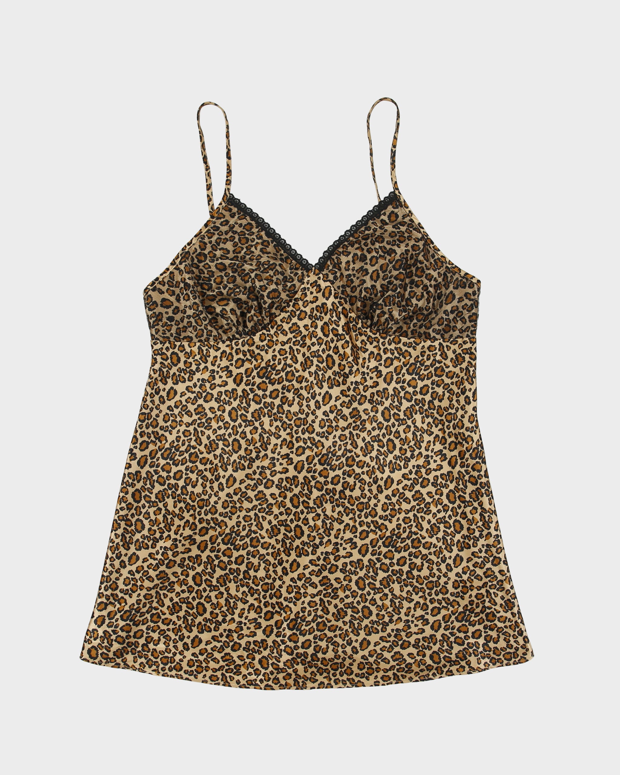 Vintage Y2K 00s Versailles Leopard Print Tie Back Satin Mini Slip Dress - M