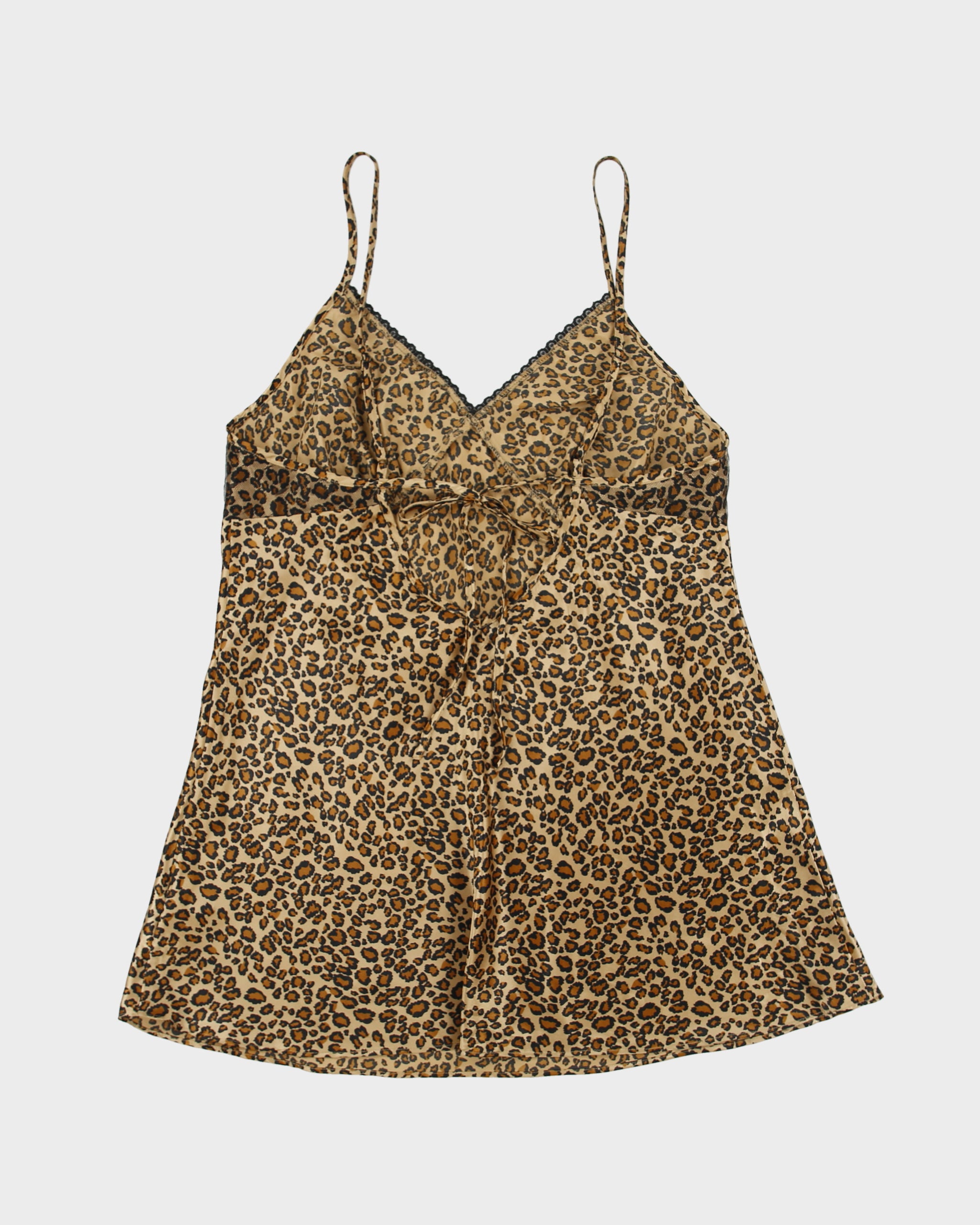 Vintage Y2K 00s Versailles Leopard Print Tie Back Satin Mini Slip Dress - M